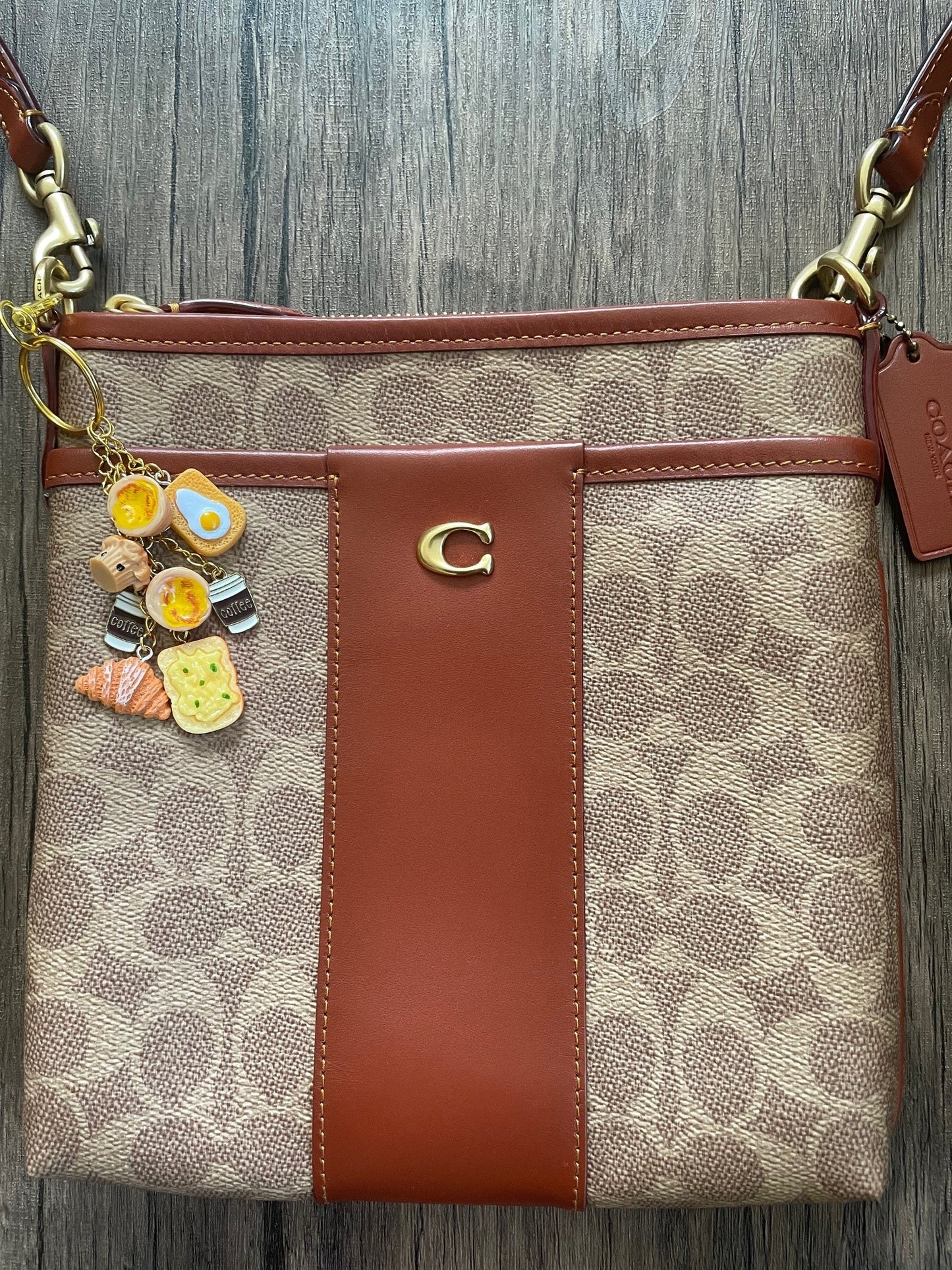 Love Breakfast Coffee Cups, Toast, and Croissant Gold Bag Charm