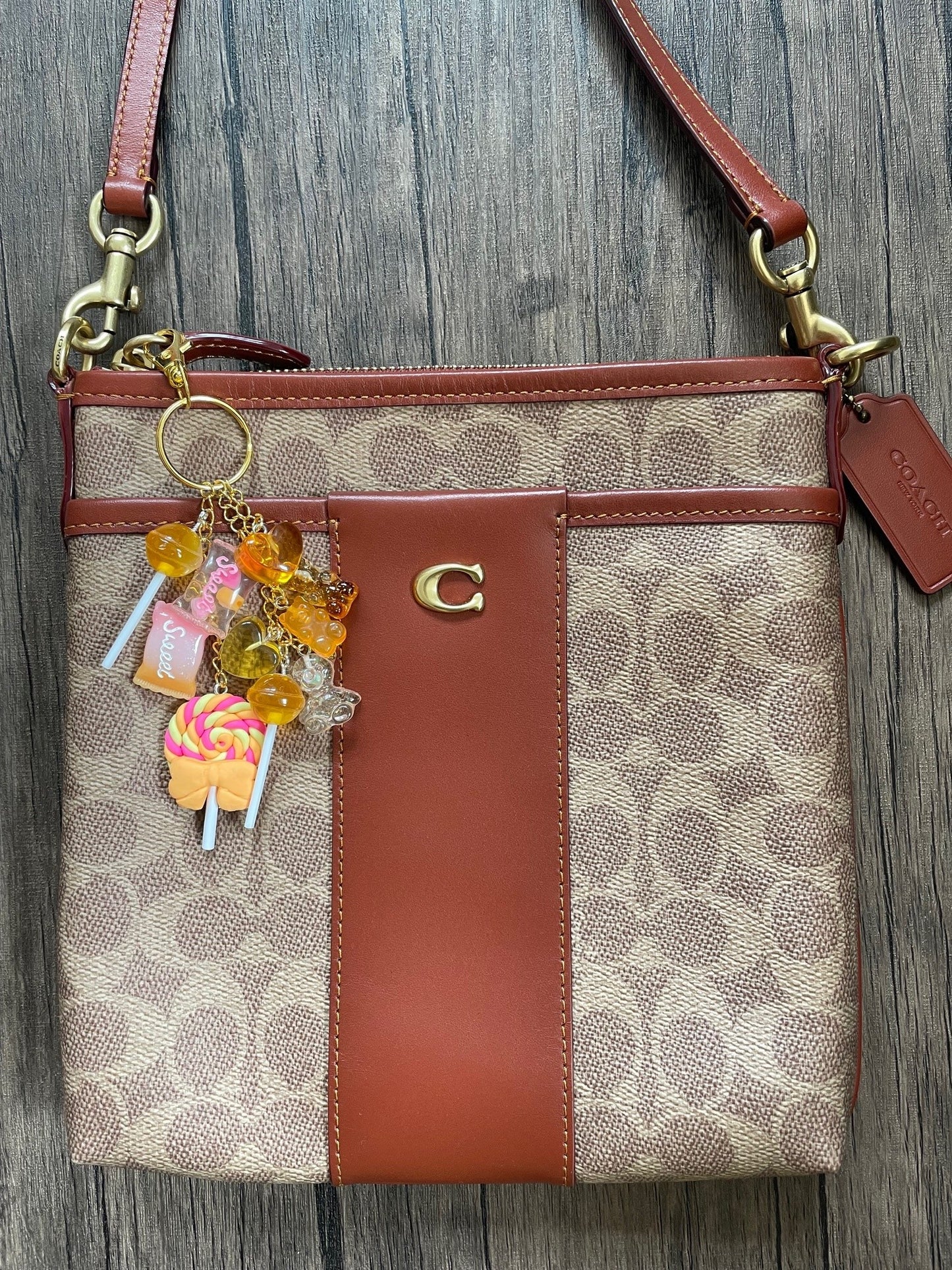 Love Candy Amber Lollipop, Hearts, and Gummy Bear Gold Bag Charm