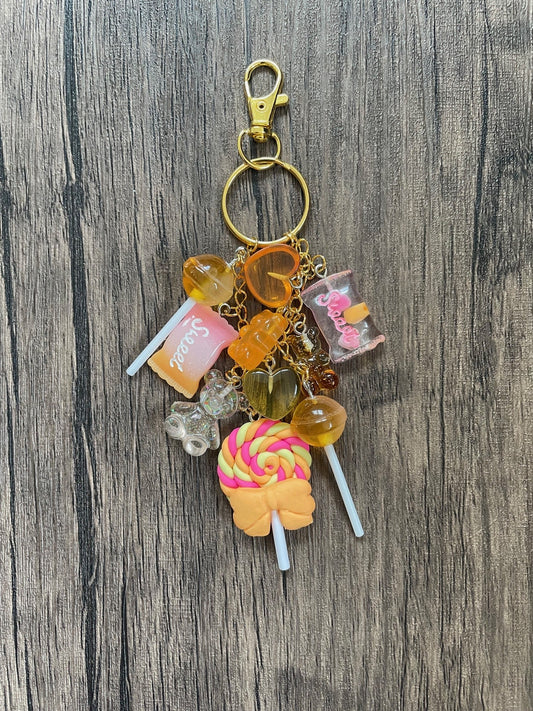 Love Candy Amber Lollipop, Hearts, and Gummy Bear Gold Bag Charm