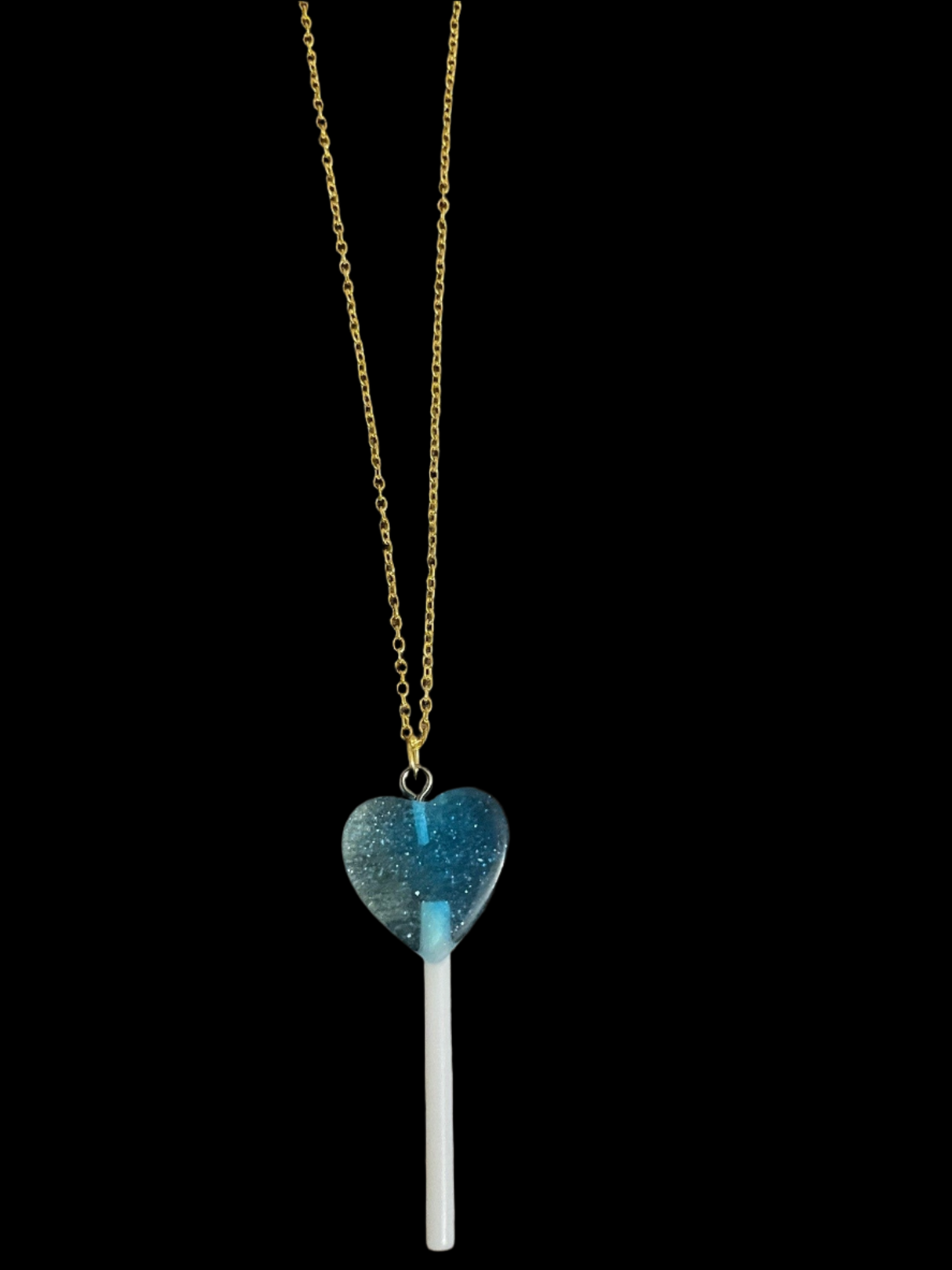 Love Candy Blue Heart Lollipop Charm Necklace