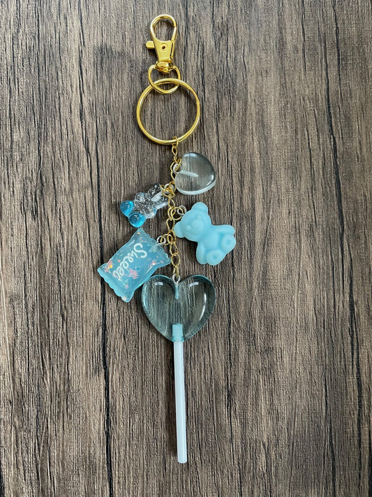 Love Candy Blue Lollipop, Gummy Bear, and Heart Gold Bag Charm
