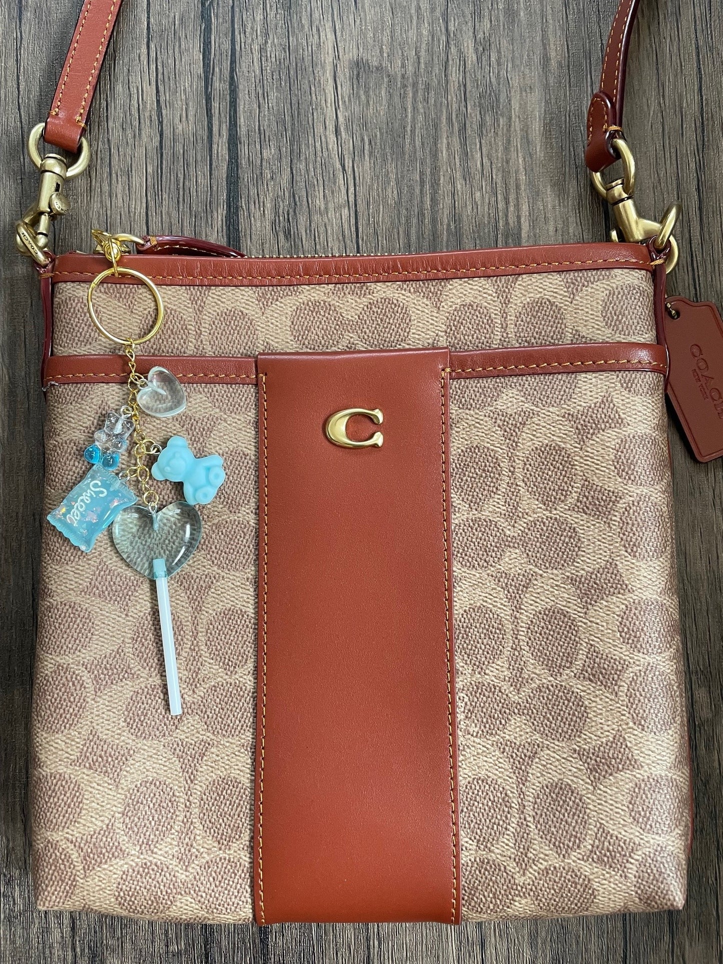 Love Candy Blue Lollipop, Gummy Bear, and Heart Gold Bag Charm