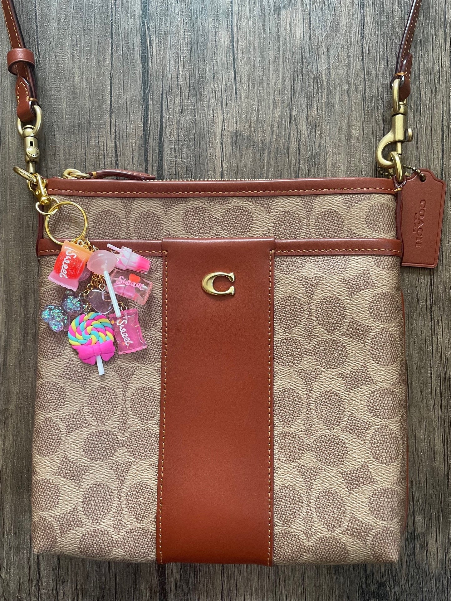 Love Candy Dark Pink Lollipop, Sweets, and Milkshake Gold Bag Charm