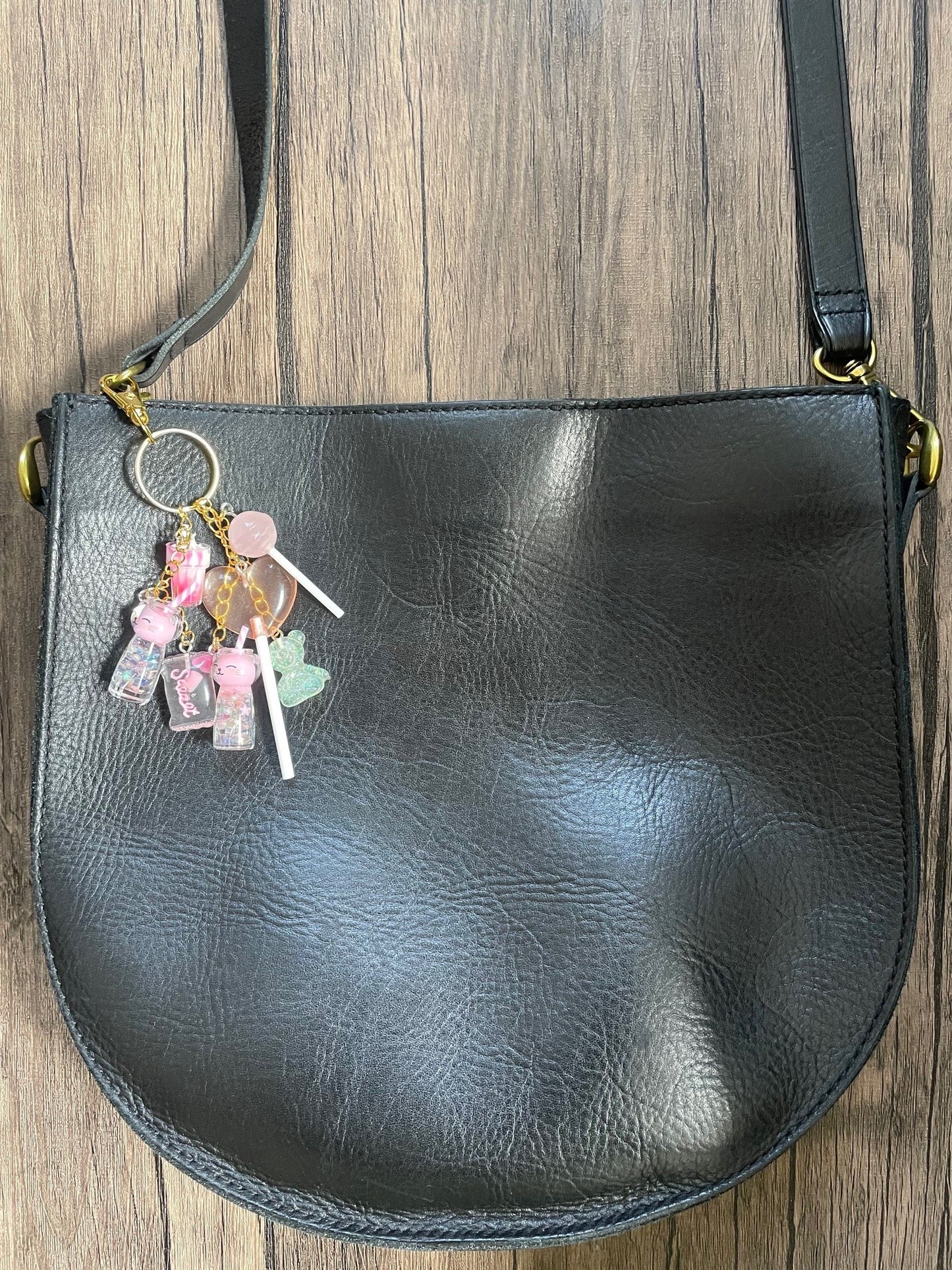 Love Candy Pink Lollipop, Milkshake, and Kitty Gold Bag Charm
