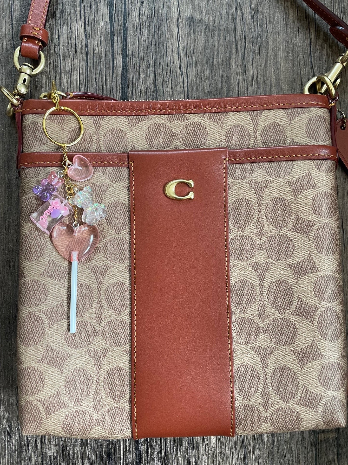 Love Candy Pink Lollipop, Gummy Bear, and Heart Gold Bag Charm