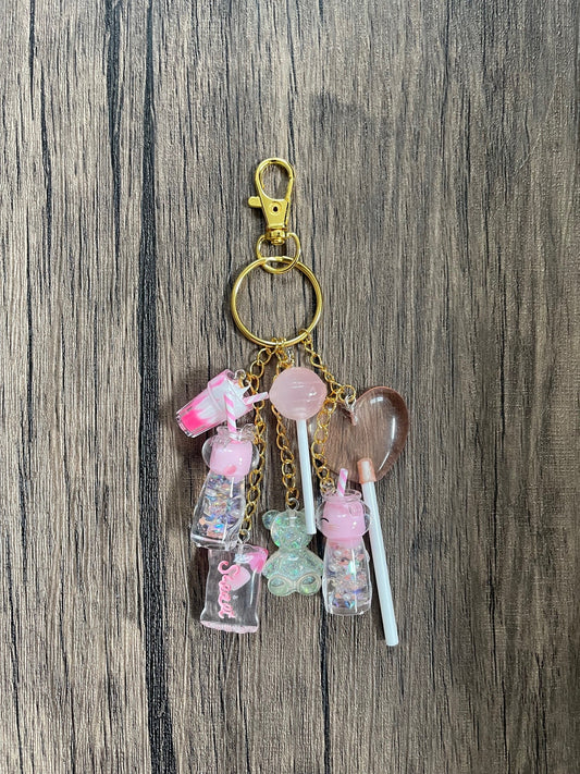 Love Candy Pink Lollipop, Milkshake, and Kitty Gold Bag Charm