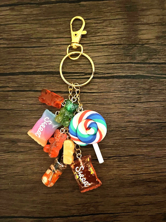 Love Candy Red Lollipop and Gummy Bear Gold Bag Charm