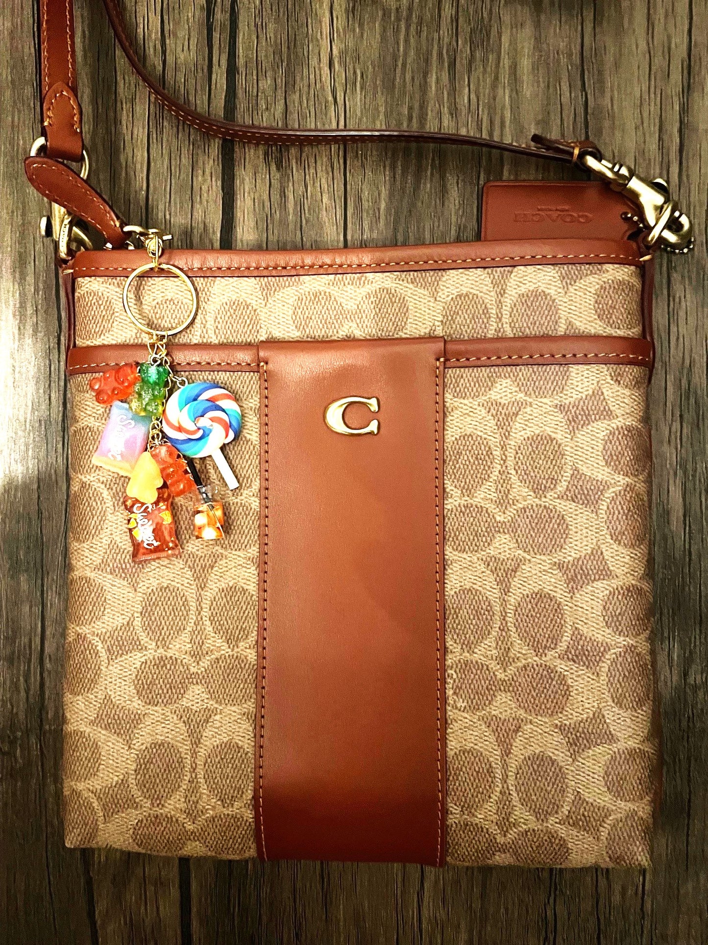 Love Candy Red Lollipop and Gummy Bear Gold Bag Charm