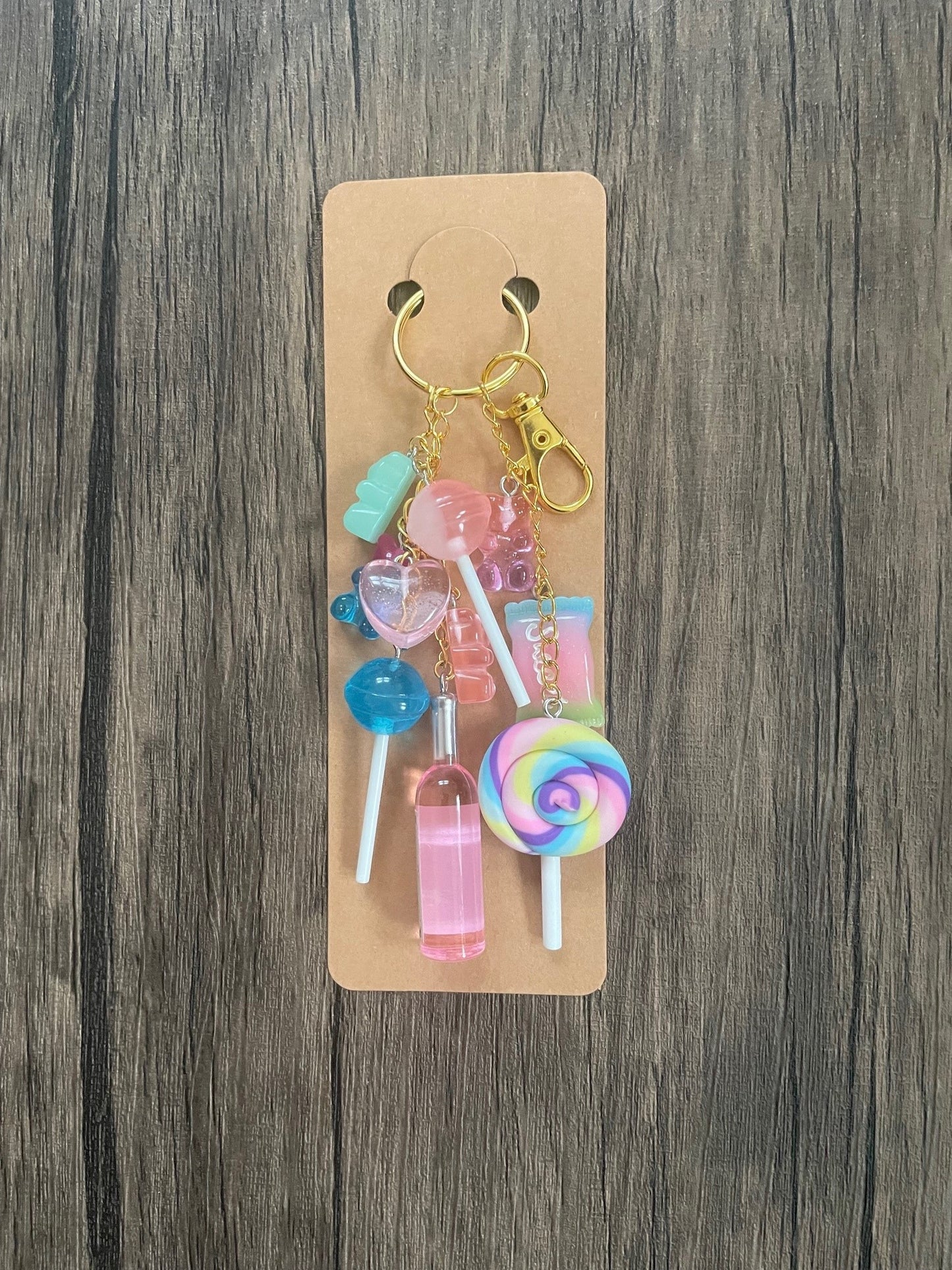 Love Candy Rose Bottle, Pink Hearts, and Lollipops Bag Charm