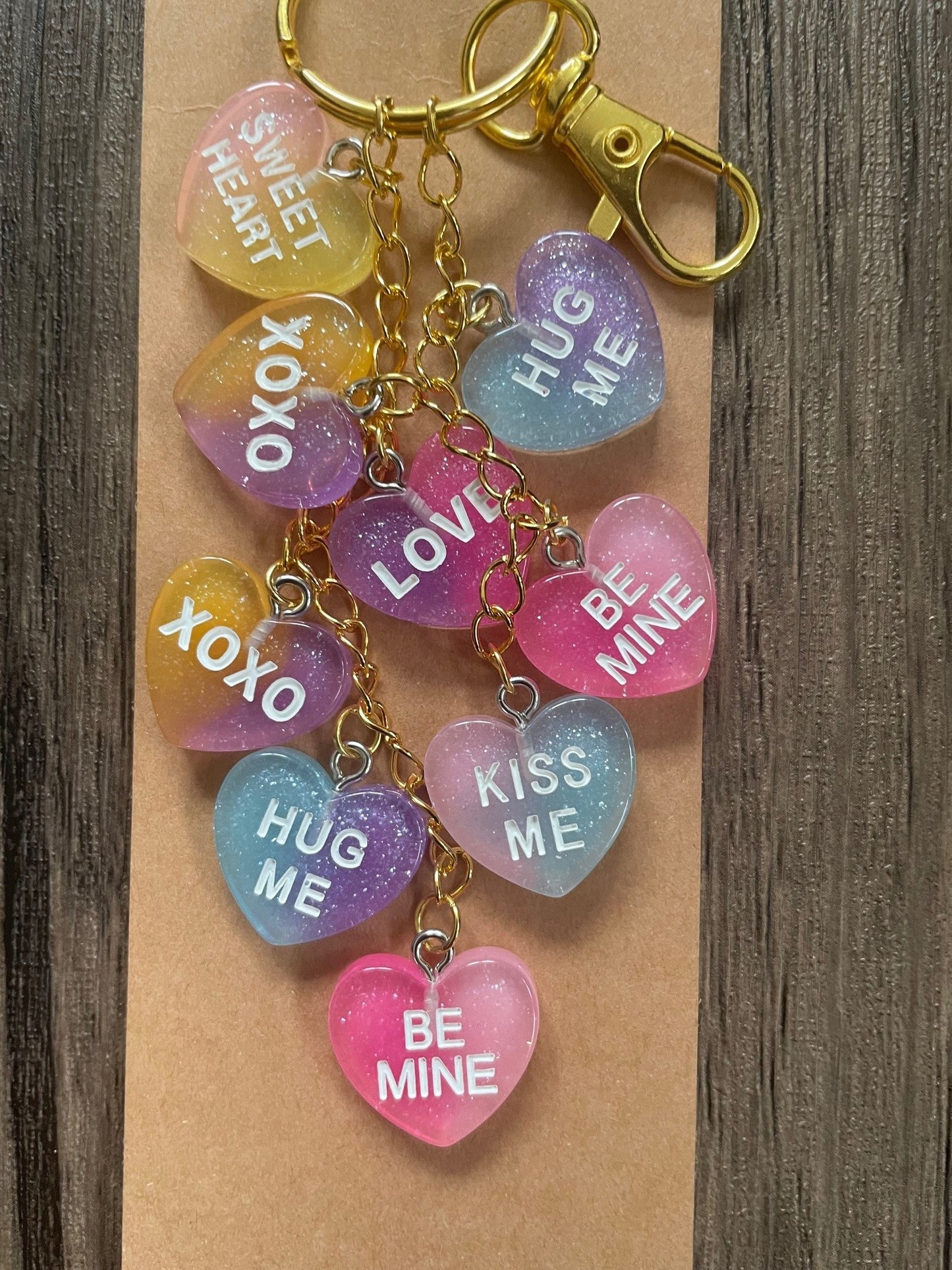 Love Candy Sweethearts Gold Bag Charm