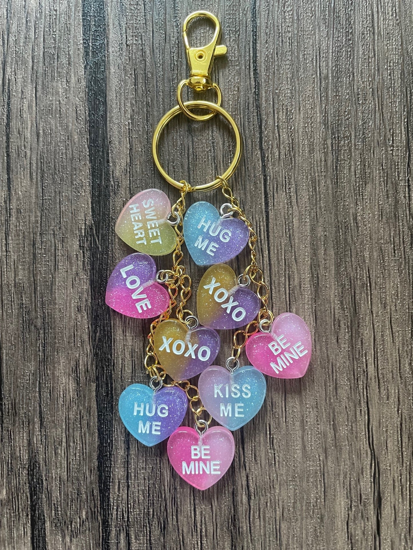 Love Candy Sweethearts Gold Bag Charm