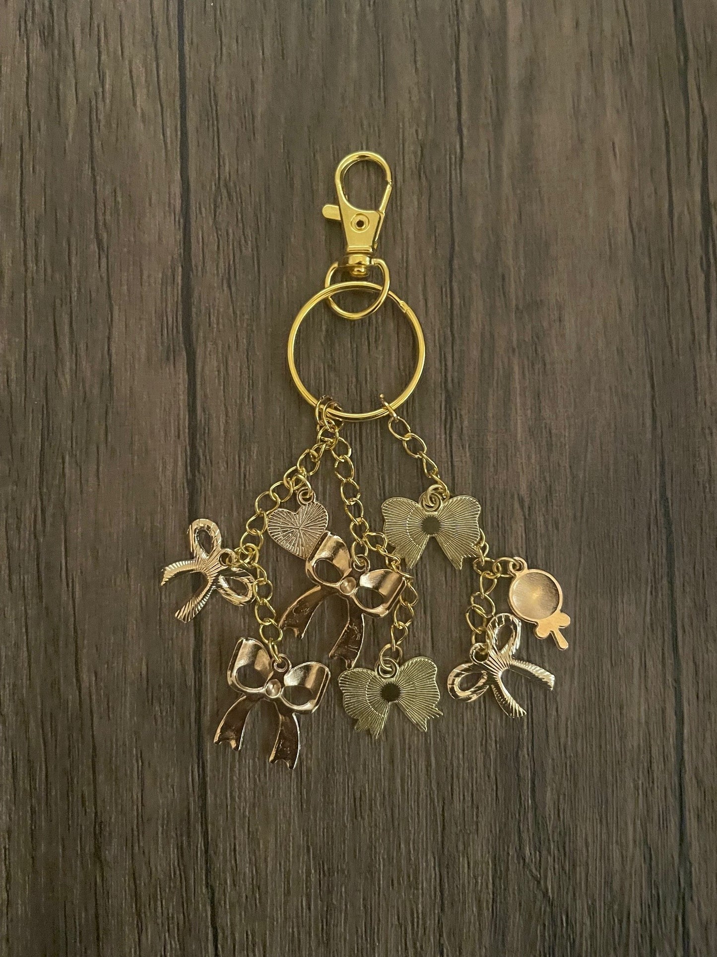 Love Pink Bows, Taffy, and Hearts Gold Bag Charm