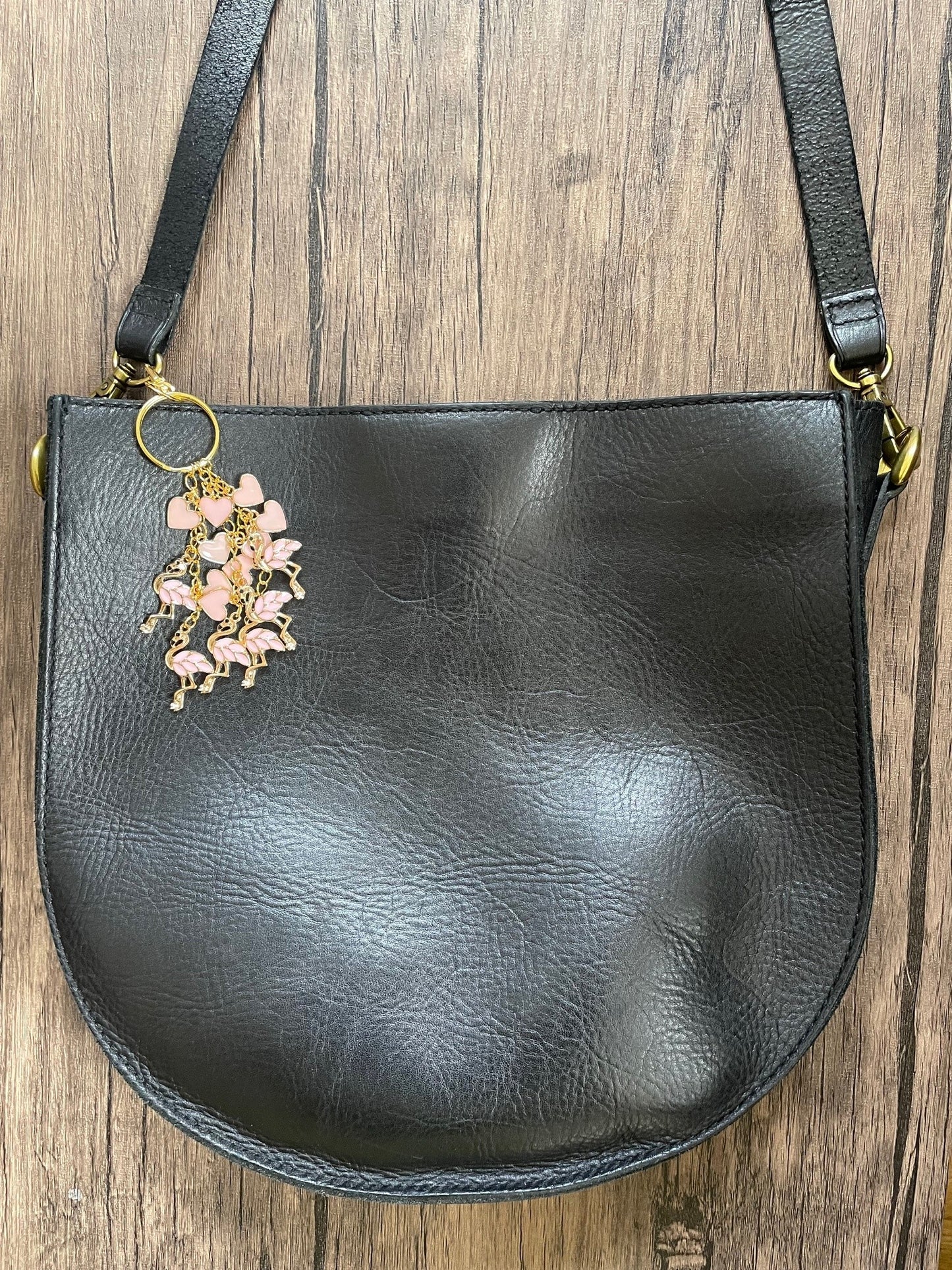 Love Pink Flamingo and Hearts Gold Bag Charm