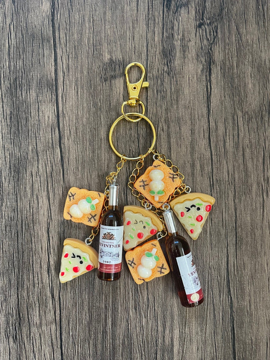 Love Food Pizza, Sushi, and Wine Gold Bag Charm
