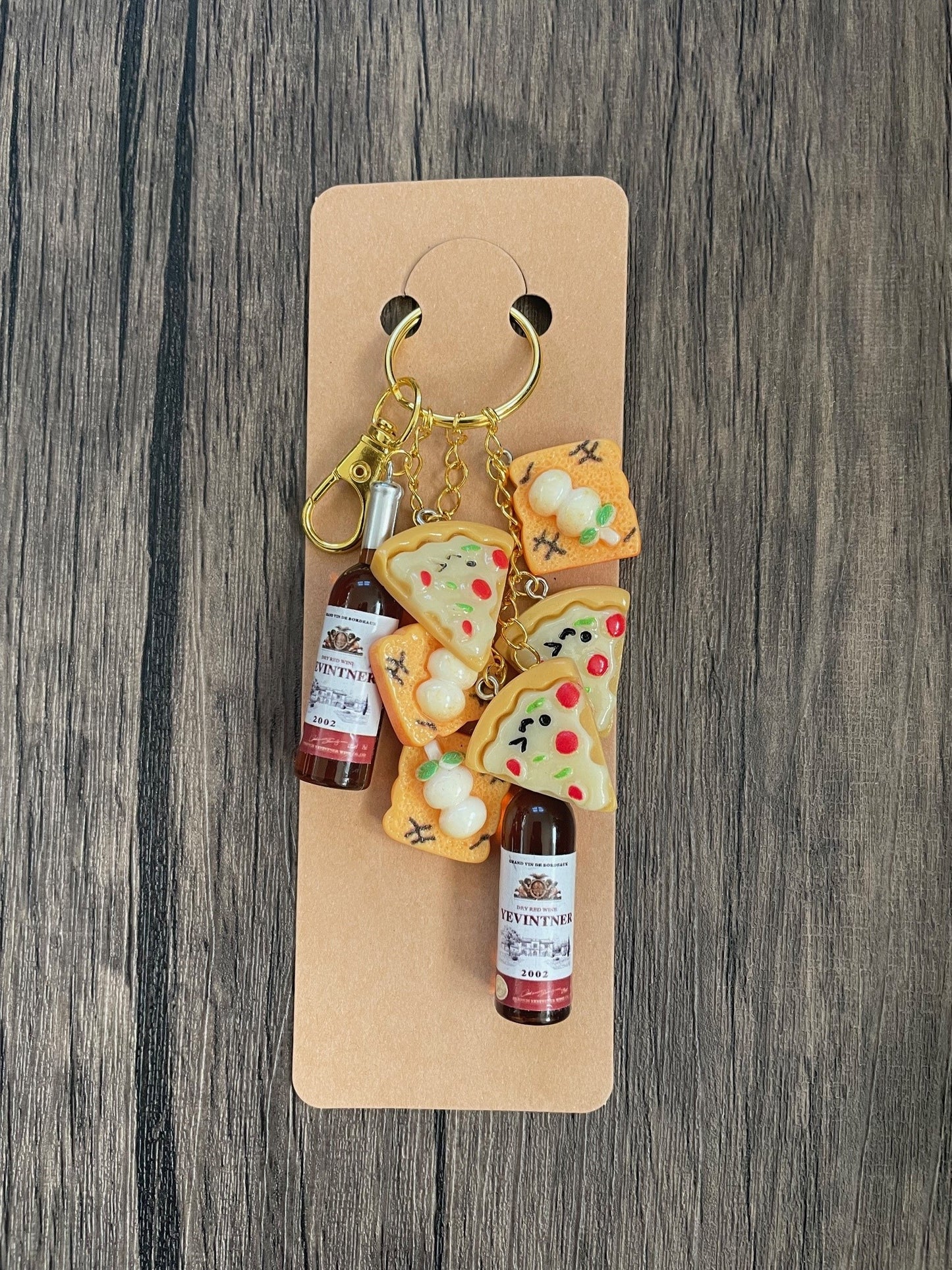 Love Food Pizza, Sushi, and Wine Gold Bag Charm