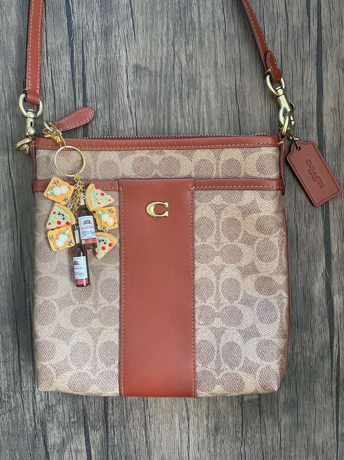 Love Food Pizza, Sushi, and Wine Gold Bag Charm