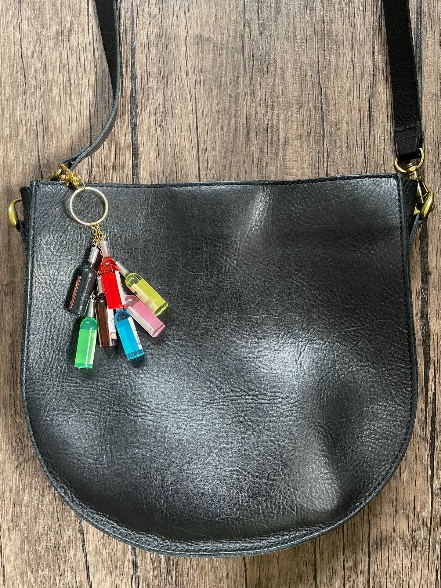 Love Wine Colorful Bottles Gold Bag Charm