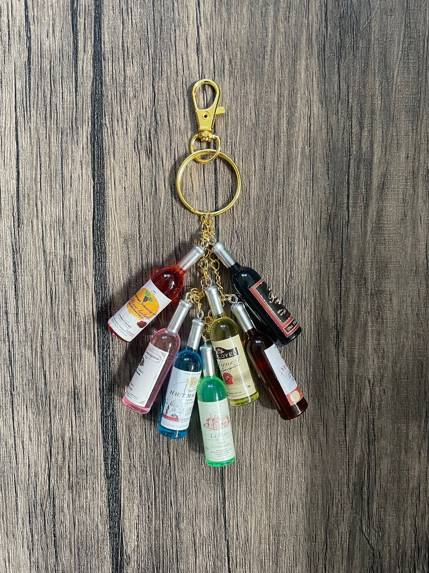 Love Wine Colorful Bottles Gold Bag Charm