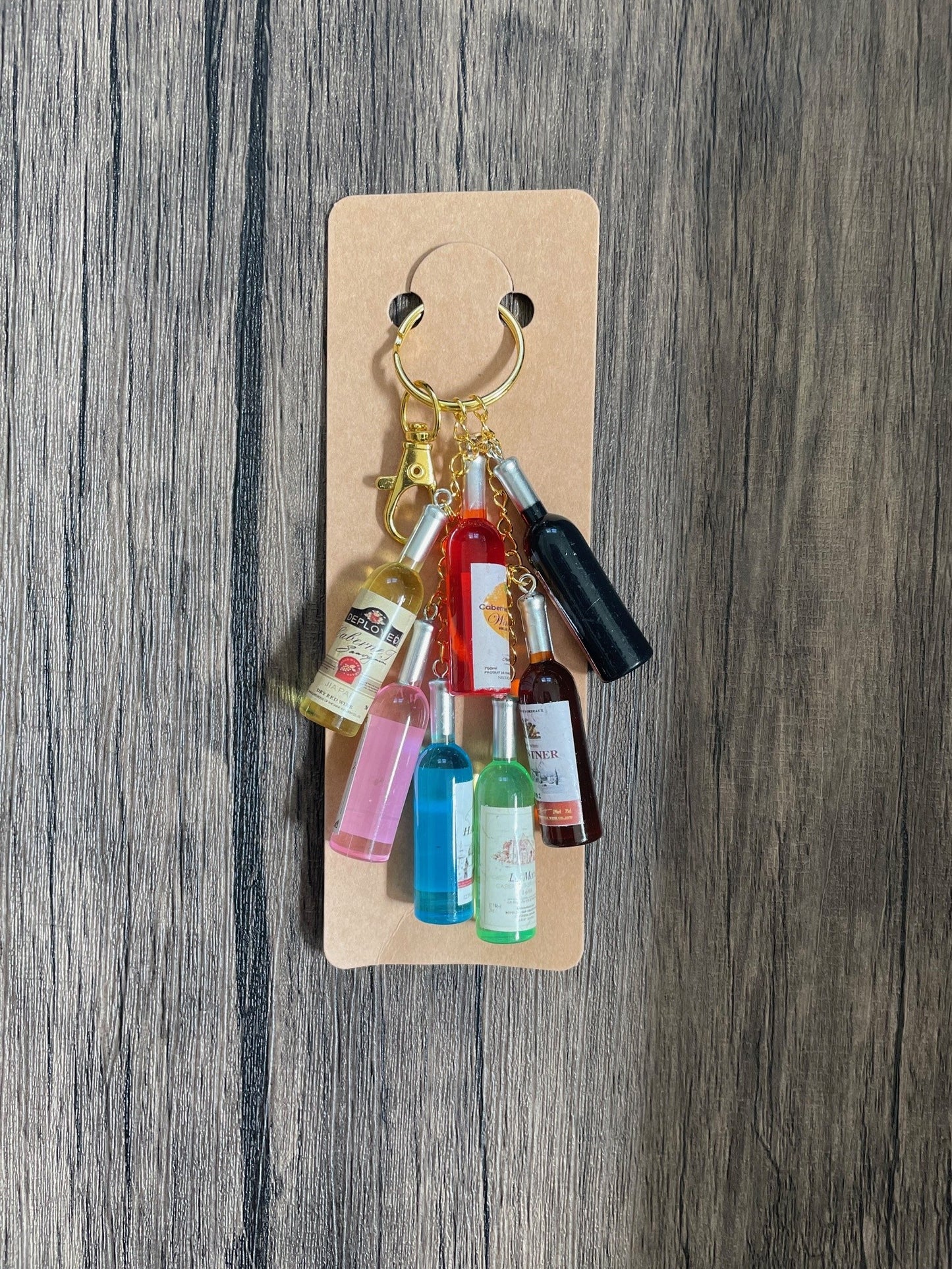 Love Wine Colorful Bottles Gold Bag Charm