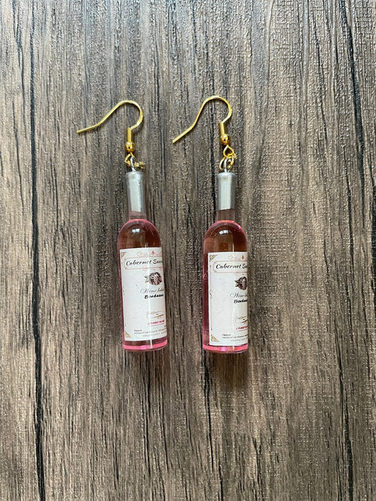 Love Wine Rose Bottle Earrings