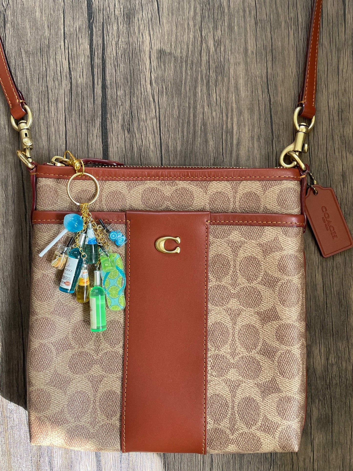 Love The Summer Green and Blue Wine Bottle, Taffy, and Drinks Gold Bag Charm