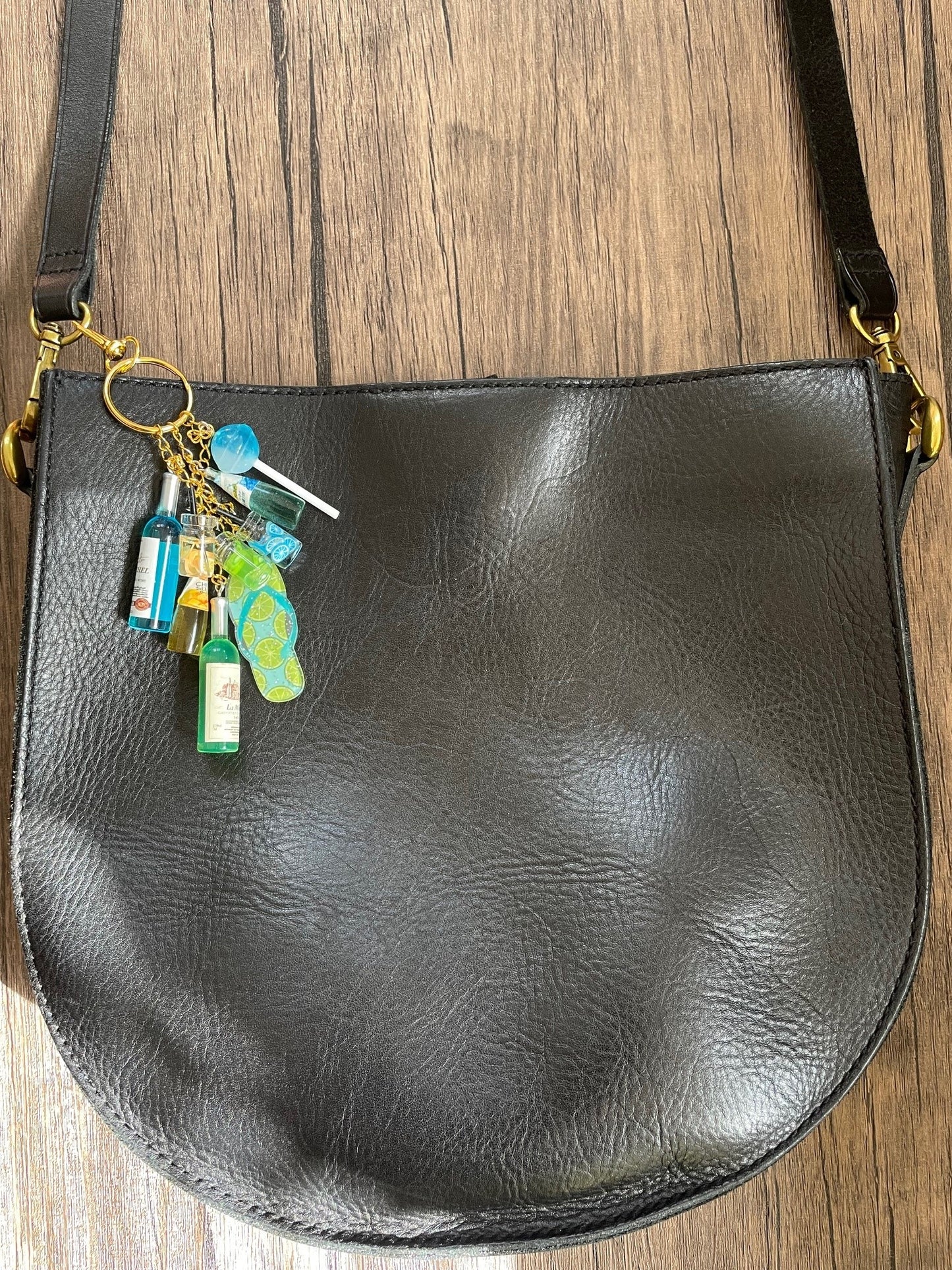 Love The Summer Green and Blue Wine Bottle, Taffy, and Drinks Gold Bag Charm