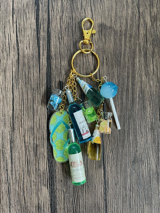 Love The Summer Green and Blue Wine Bottle, Taffy, and Drinks Gold Bag Charm