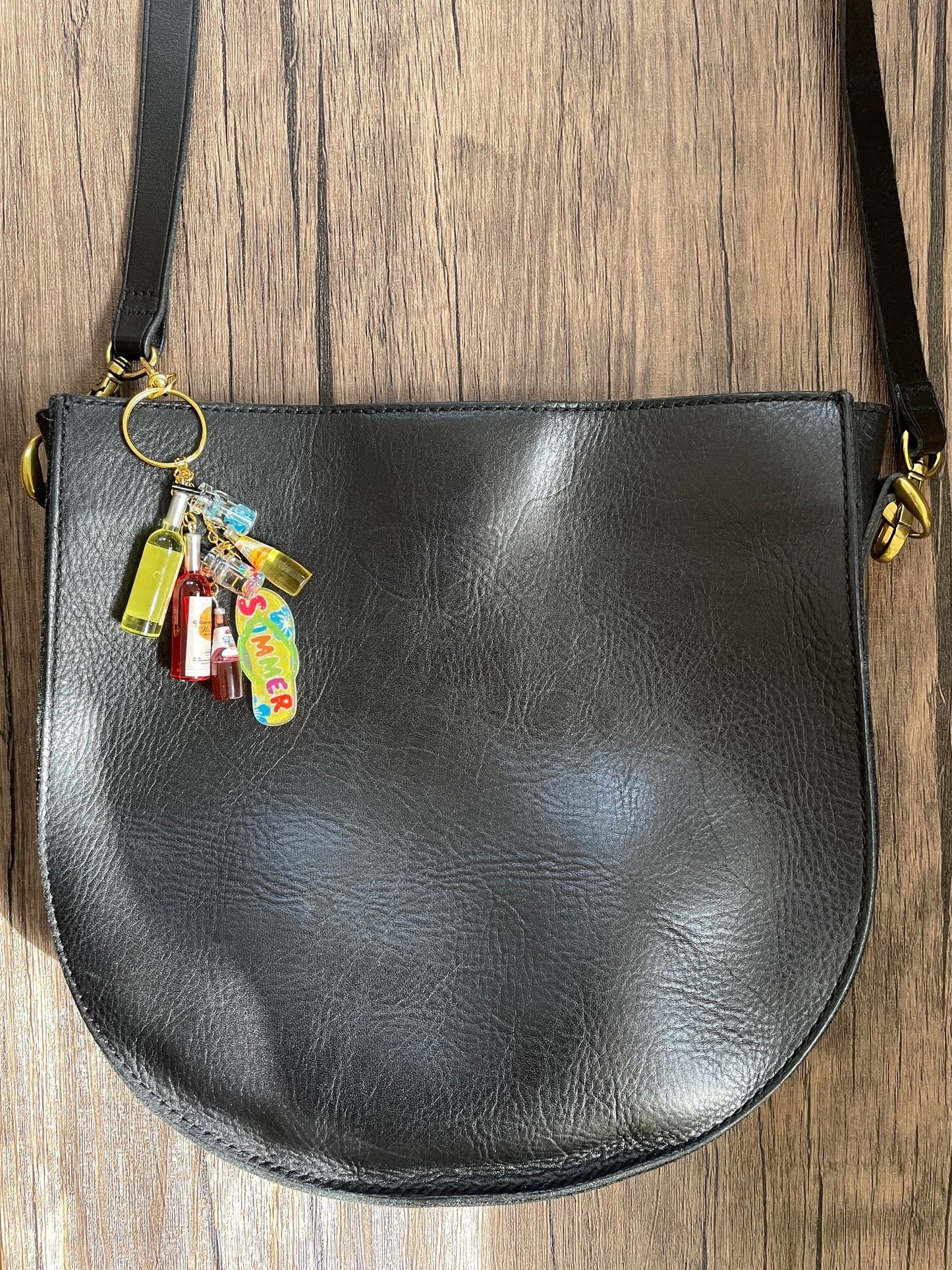 Love The Summer Red, Yellow, and Blue Wine Bottle and Drinks Gold Bag Charm