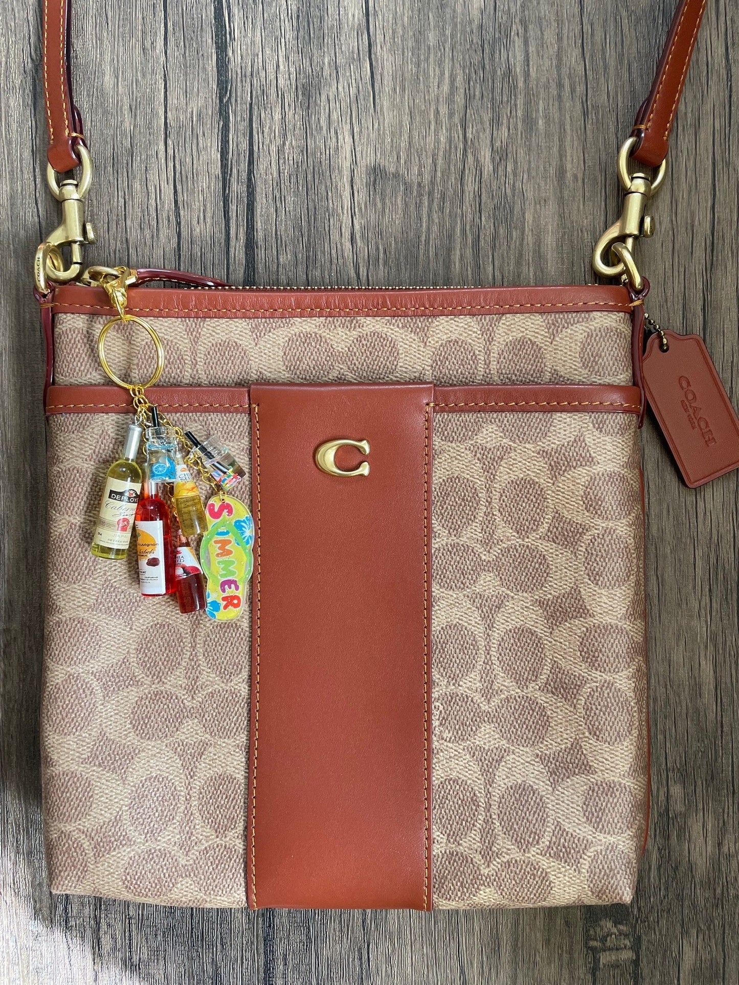 Love The Summer Red, Yellow, and Blue Wine Bottle and Drinks Gold Bag Charm