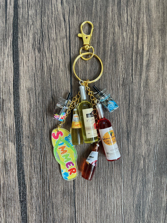 Love The Summer Red, Yellow, and Blue Wine Bottle and Drinks Gold Bag Charm