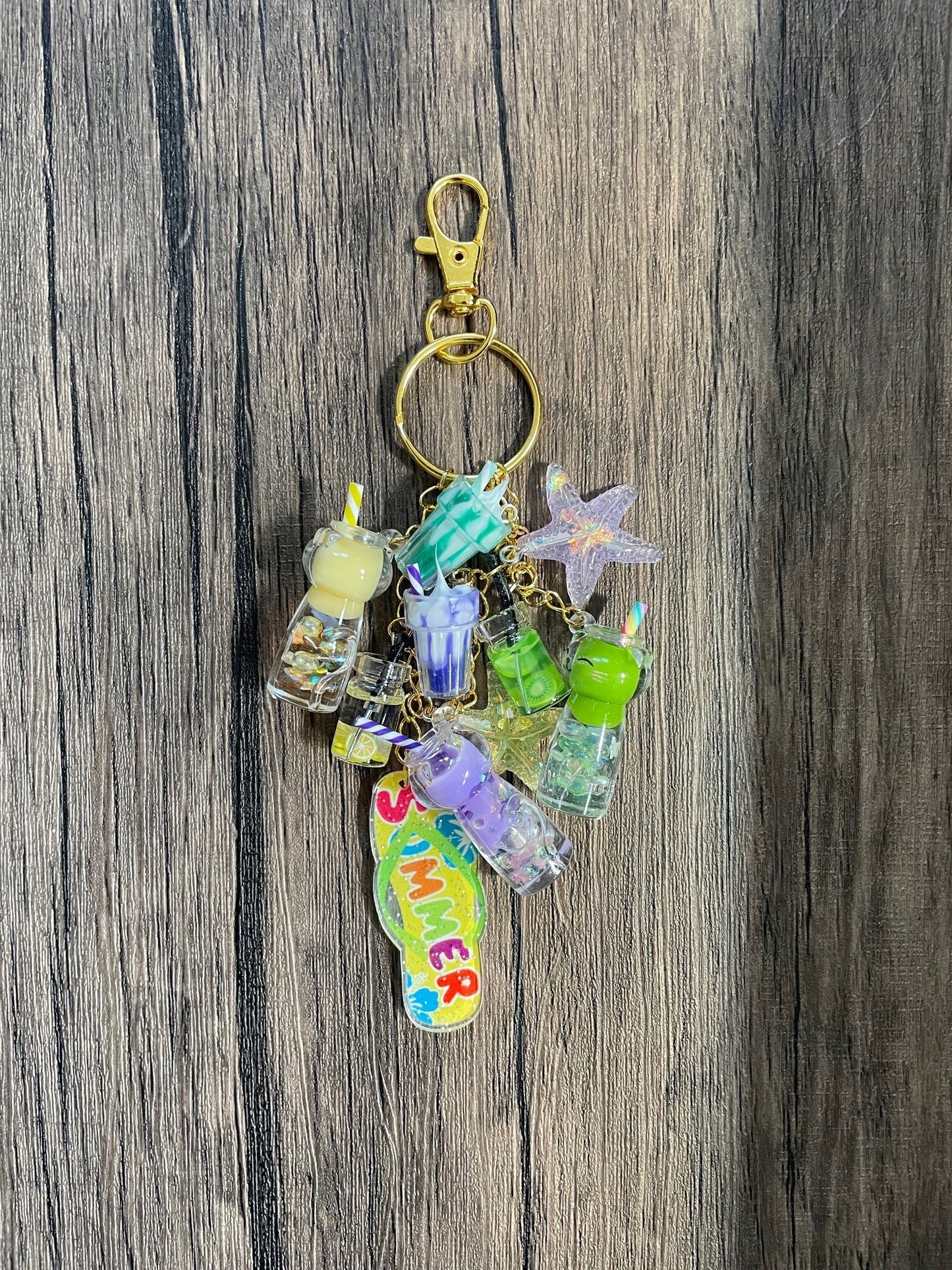 Love The Summer Yellow and Green Milkshake and Kitty Gold Bag Charm