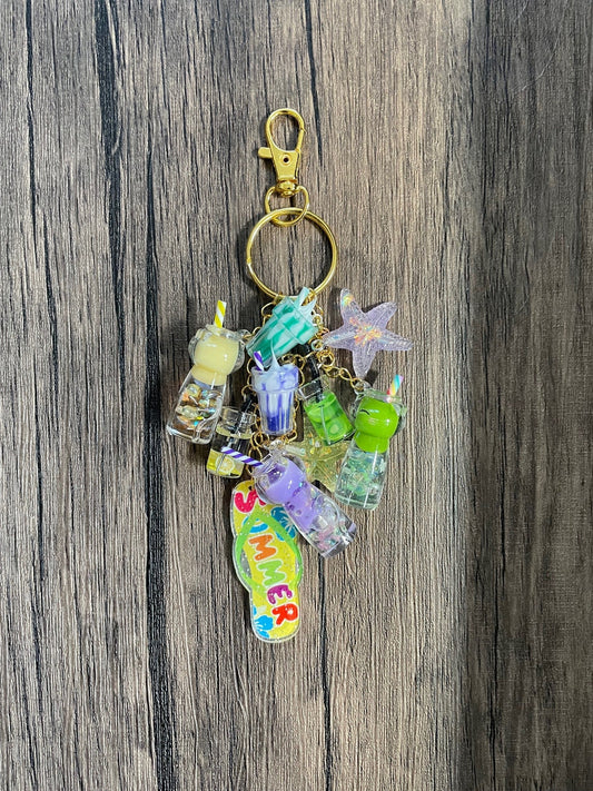 Love The Summer Yellow and Green Milkshake and Kitty Gold Bag Charm