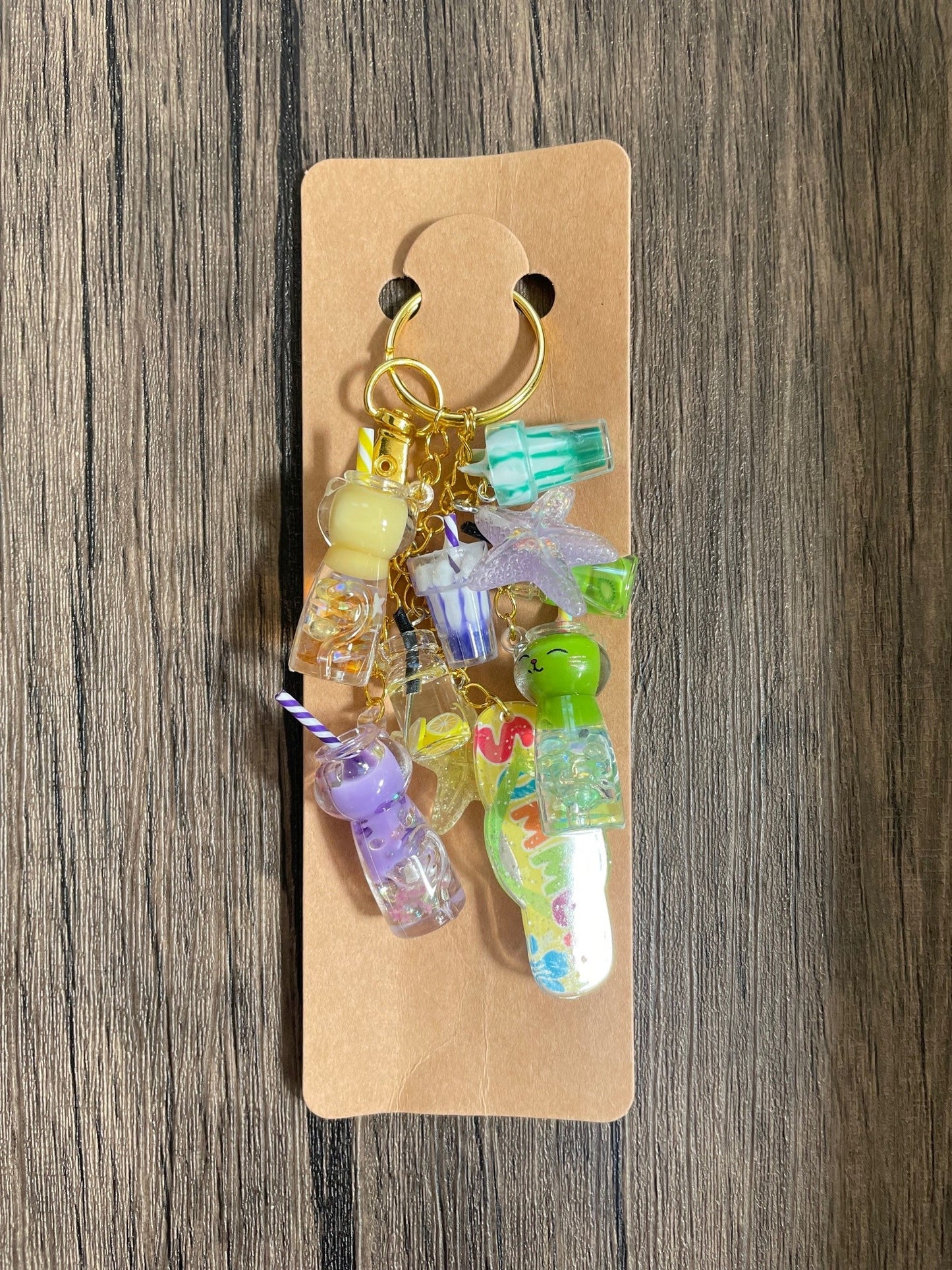 Love The Summer Yellow and Green Milkshake and Kitty Gold Bag Charm