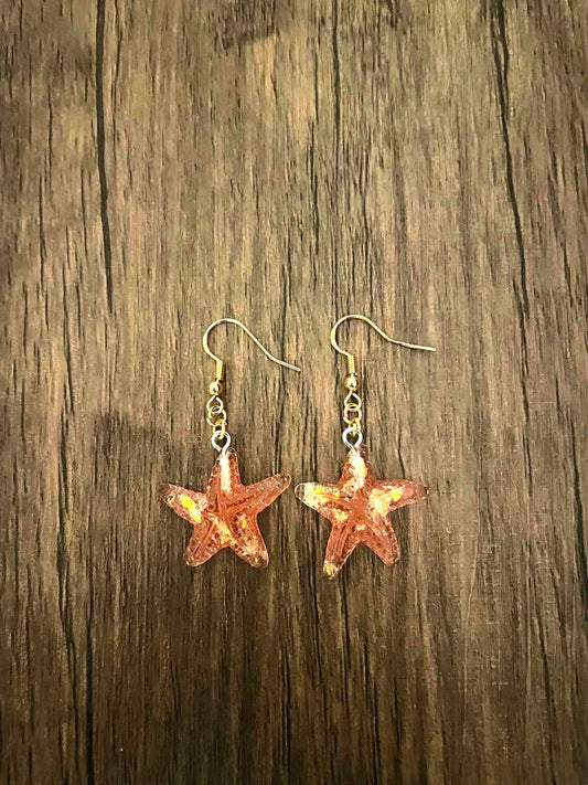 Love Summer Orange Starfish Charm Earrings
