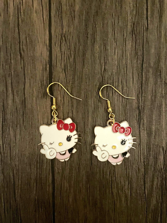 Peace Sign Hello Kitty Earrings