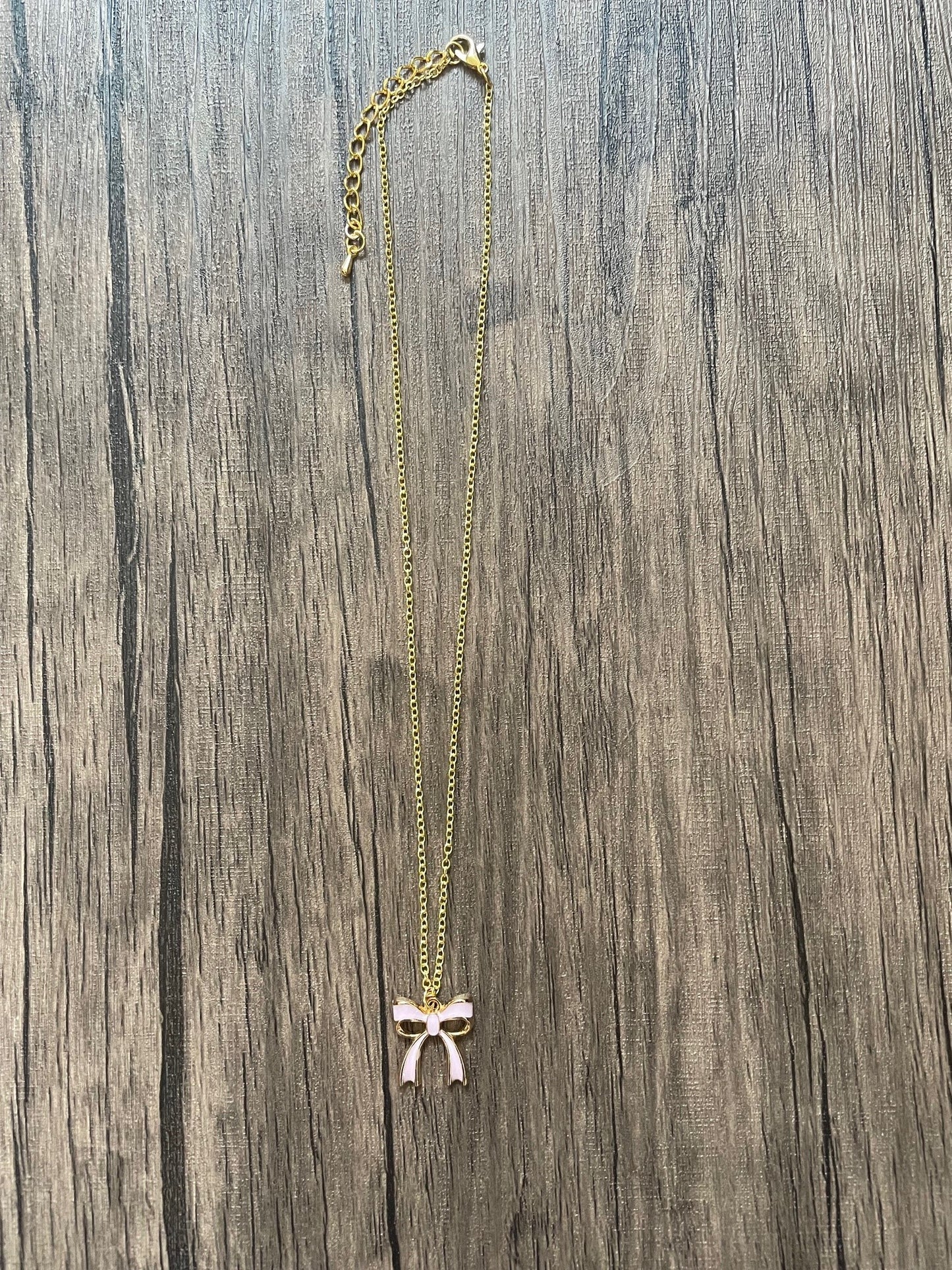Pink Bow Charm Necklace
