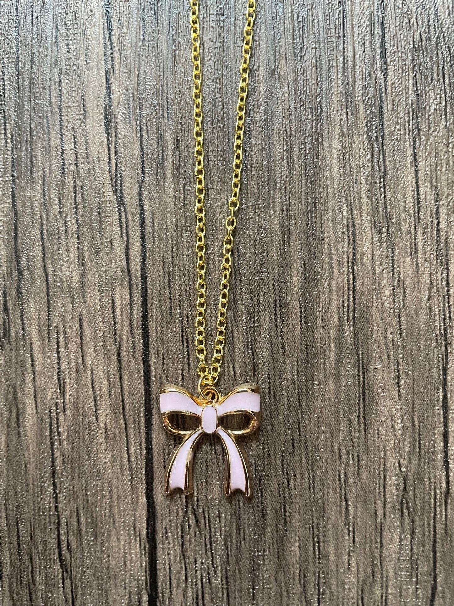 Pink Bow Charm Necklace