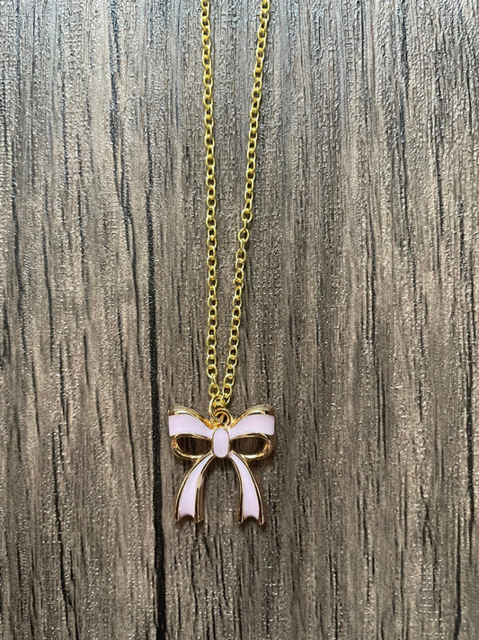 Pink Bow Charm Necklace