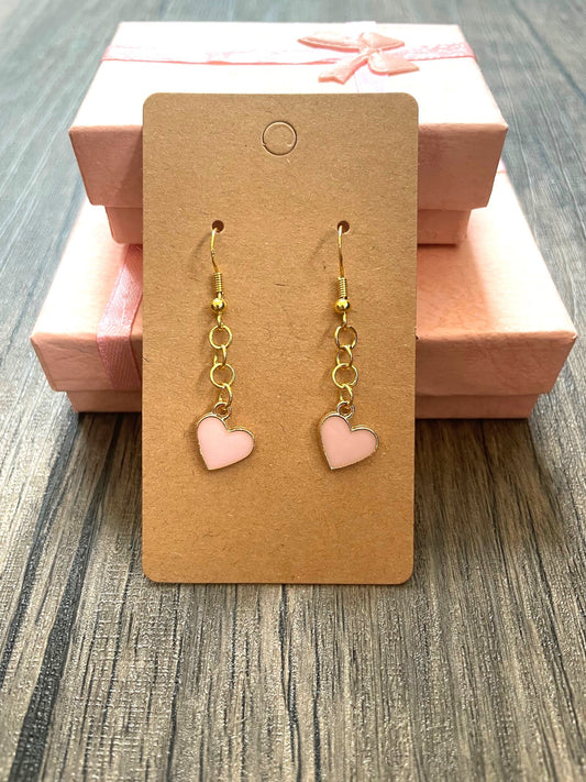 Pink Heart Dangle Drop Earrings