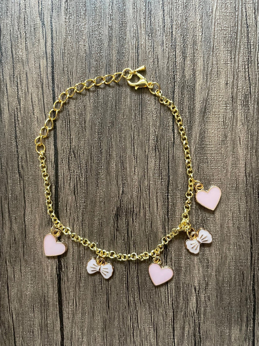 Pink Heart and Mini Bow Charm Bracelet