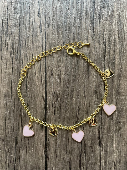 Pink and Gold Hearts Charm Bracelet