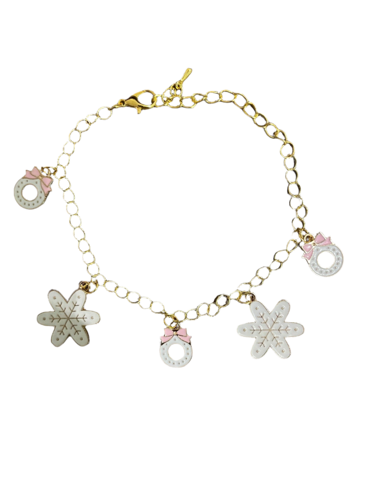 White Wreath and Snowflake Charm Bracelet