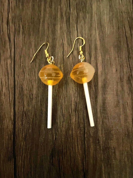Love Candy Yellow Lollipop Charm Earrings