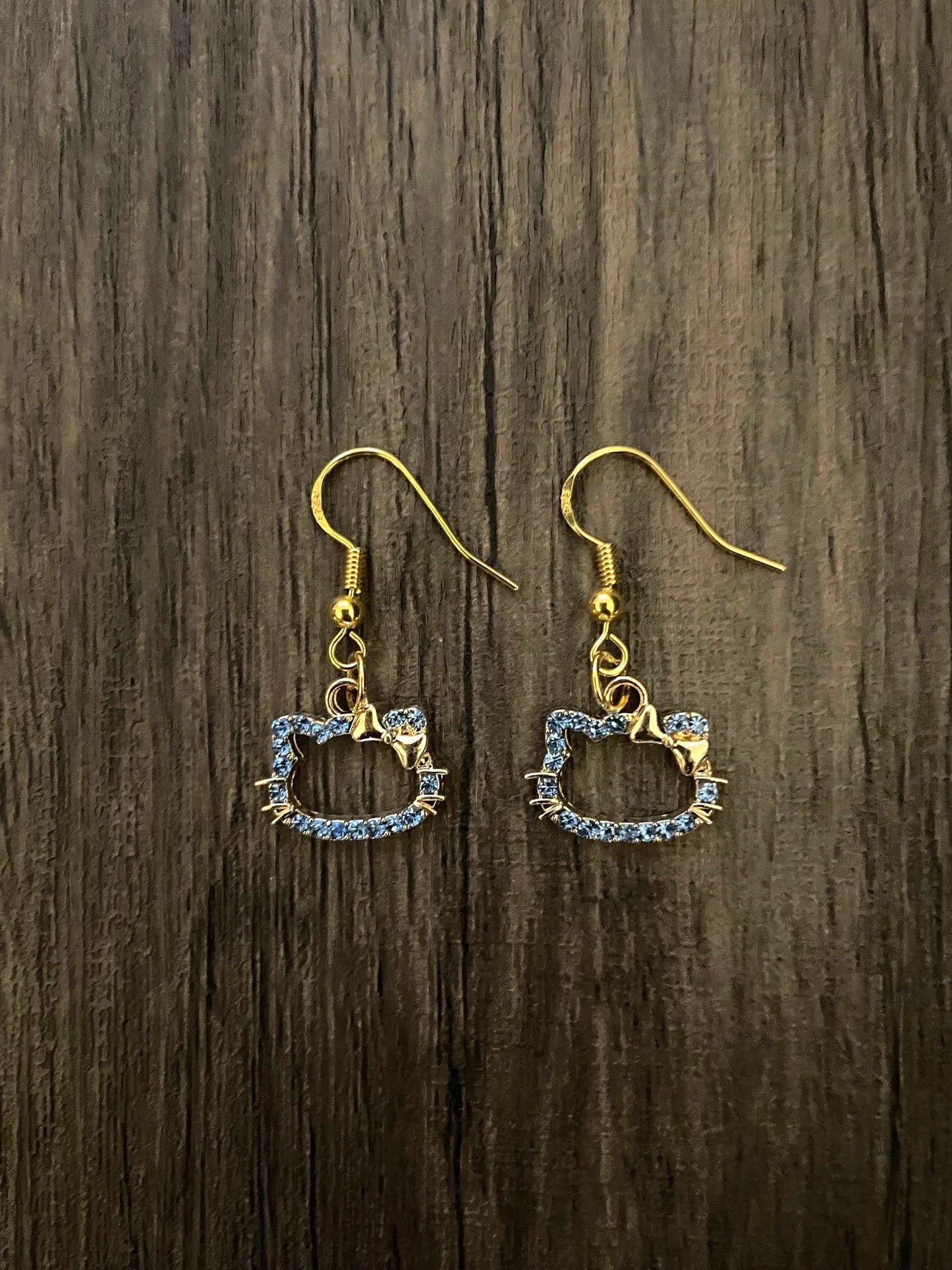 Blue Rhinestone Hello Kitty Earrrings