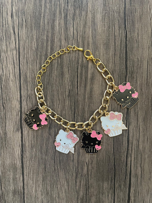 Hello Kitty Black and White Cupcake Charm Bracelet