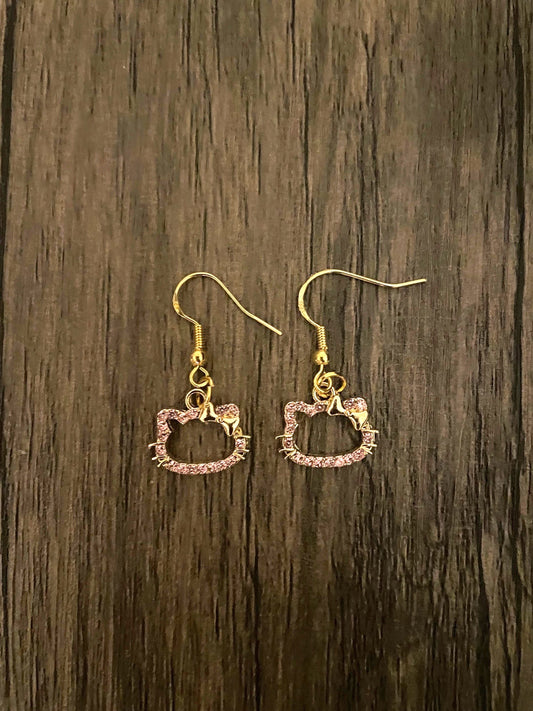 Pink Rhinestone Hello Kitty Earrrings