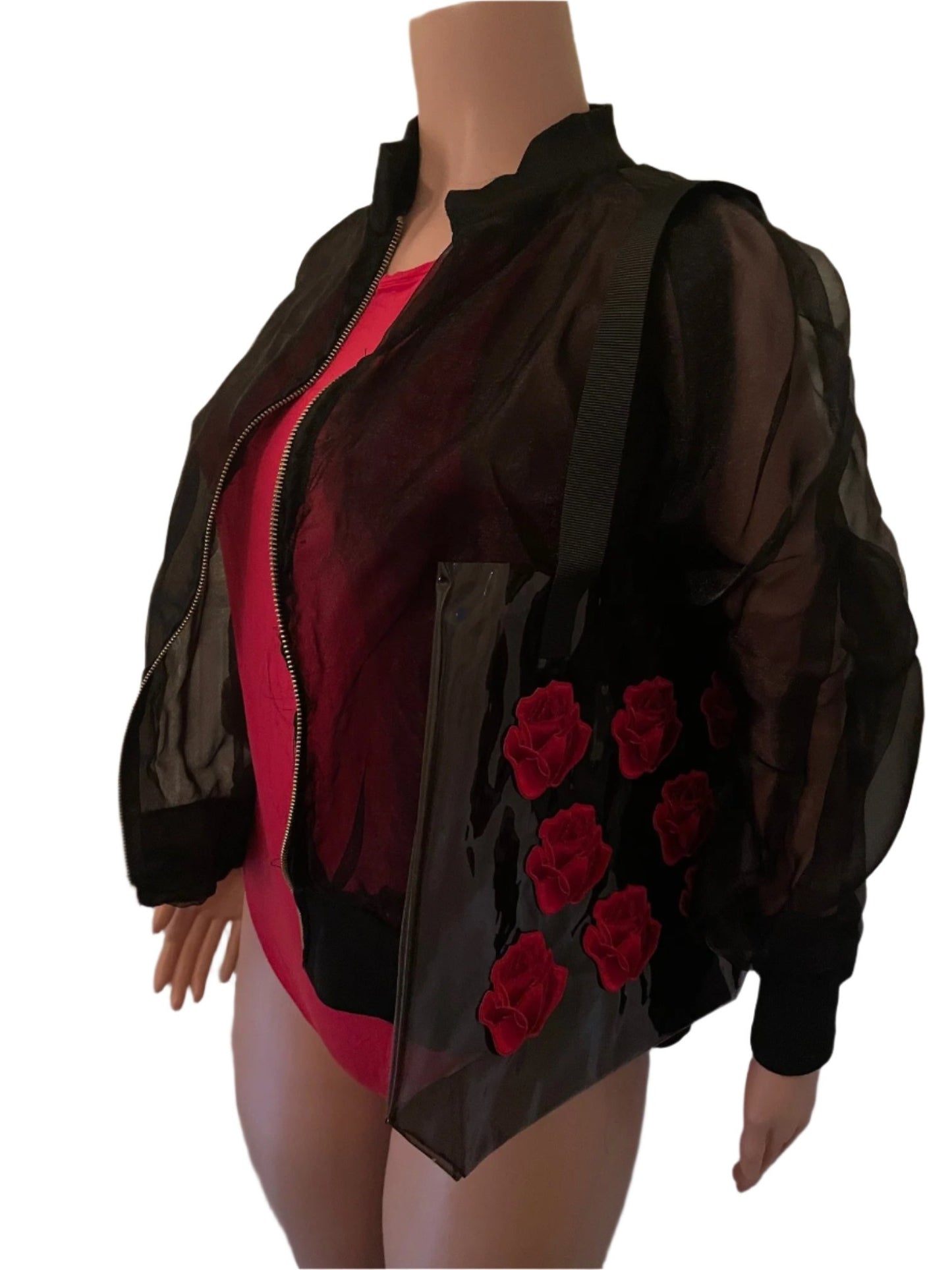 Red Rose Holographic PVC Black Tote Bag