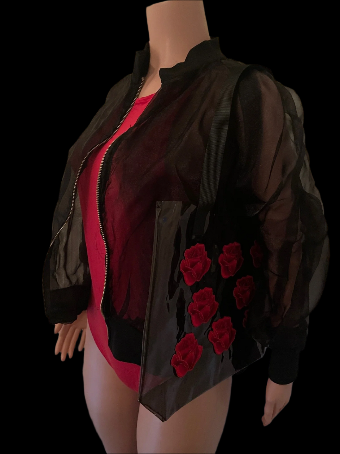 Red Rose Holographic PVC Black Tote Bag