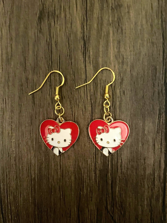 Red Heart Hello Kitty Earrings