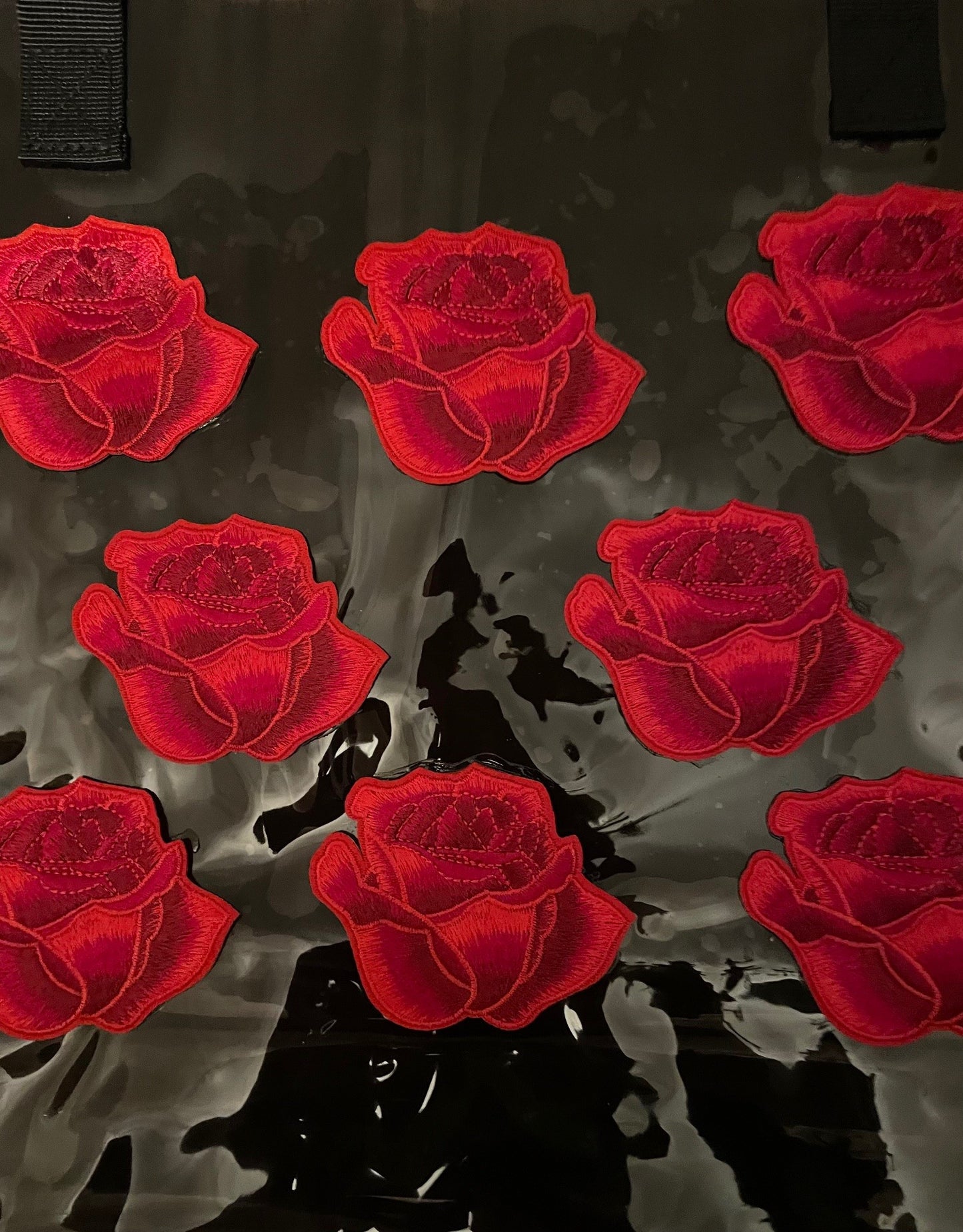 Red Rose Holographic PVC Black Tote Bag